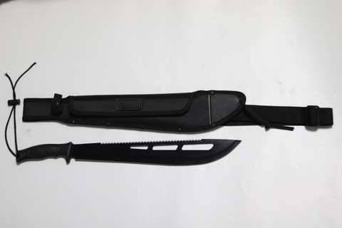 Small Order Free Logo 20.5 Inches Machete with Reverse Serrations Full Tang , Nylon Sheath, Outdoor, Hunt, Camp, Hike, Survival Men Birthday Gift